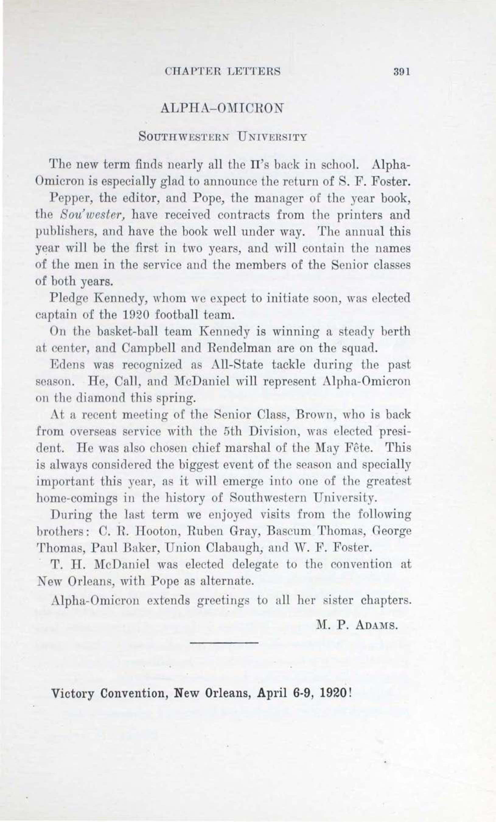 Alpha-Omicron, February 1920